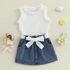 Ribbed Ruffle Bow Skirt Outfit