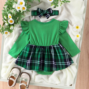 Green Plaid Romper Dress & Bow