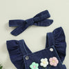 Denim Knit Flower Romper & Bow