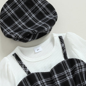 Long Sleeve Plaid Belted Dress & Hat
