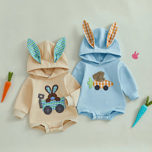 Plaid Bunny Ear Hooded Onesie