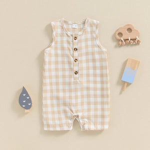 Plaid Button Boy Romper