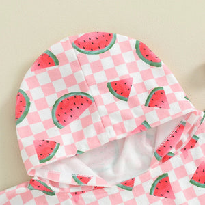 Hooded Checker Watermelon Swimsuit Cover Up