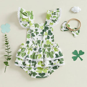 Ruffled Lace Shamrock Romper & Headband