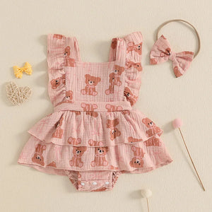 Ruffled Teddy Bear Dress & Headband