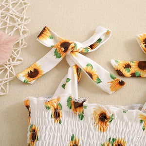 Shoulder Tie Sunflower Romper