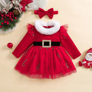 Plush Christmas Belt Dress & Headband