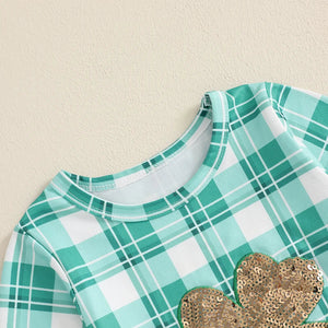 Plaid Sequins Clover Romper