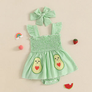 Plaid Avocado Ruffle Dress & Bow