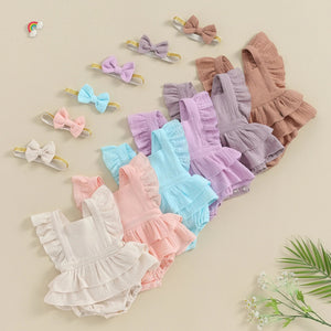 Solid Ruffles Skirt Romper & Headband