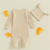 Solid Ribbed Ruffle Onesie & Knotted Hat