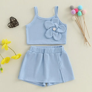 Ribbed Flower Button Skort Outfit