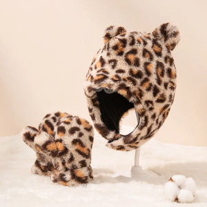 Plush Leopard Hat & Gloves