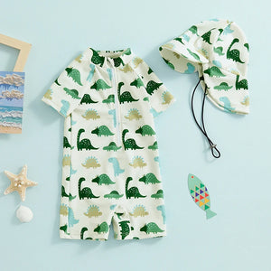 Short Sleeve Animal Life Swimsuit & Hat