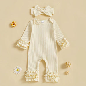 Solid Ribbed Ruffle Romper & Headband