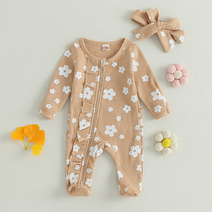 Flower Footie Onesie & Bow