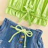 Ruffled Lime Top & Ripped Shorts
