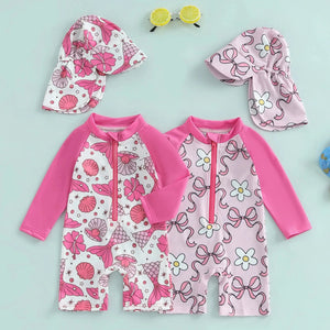 Summer Pink Long Sleeve Swimsuit & Hat