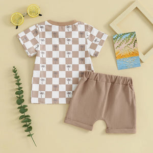 Checkered Palm Tree T-shirt & Shorts