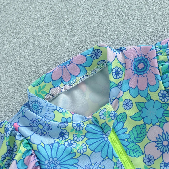 Neon Flower Ruffle Swimsuit