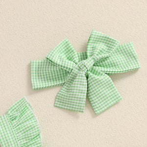 Plaid Avocado Ruffle Dress & Bow