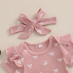 Ruffled Ribbed Bow Outfit