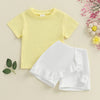 Solid Ribbed Ruffled Skort Outfit