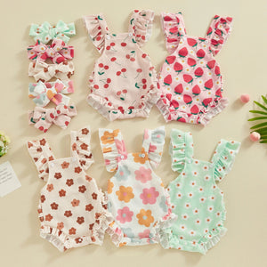 Fruity Floral Ruffle Romper & Bow