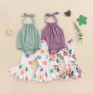 Boho Halter Floral Bell Bottoms Outfit