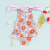 Striped Shoulder Bow Floral Swimsuit