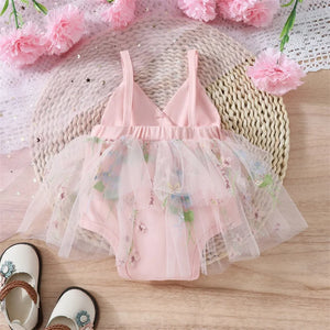 Floral Butterfly Embroidery Romper