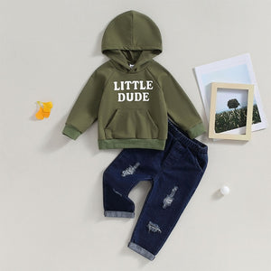 Little Dude Hoodie & Ripped Jeans