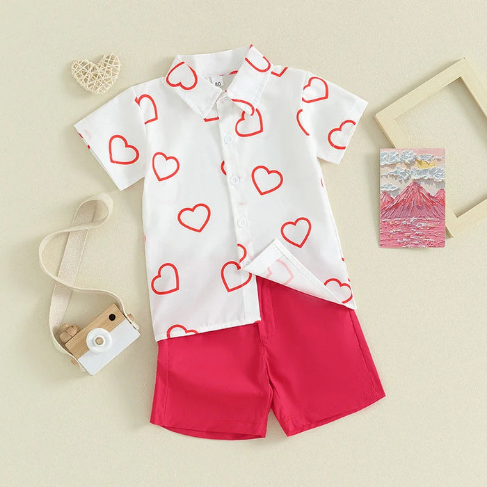 Heart Collared Shirt & Shorts Set