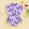 Floral Butterfly Long Sleeve Ruffle Swimsuit