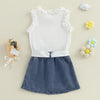 Ribbed Ruffle Bow Skirt Outfit