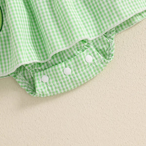 Plaid Avocado Ruffle Dress & Bow