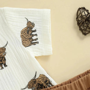 Highland Cattle Button Shirt & Shorts
