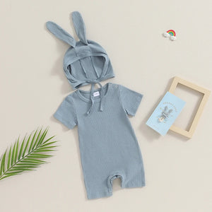 Solid Romper & Bunny Ear Hat