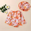 Long Sleeve Fresh Flower Swimsuit with Hat