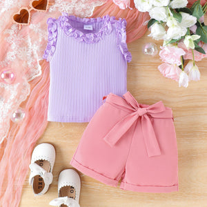 Ruffled Ribbed Purple & Pink Outfit