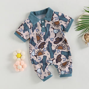 Western Boy Collared Romper