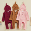 Solid Ribbed Button Onesie & Hat