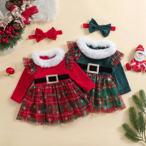 Plush Christmas Belt Dress & Headband