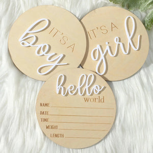 3 Piece Hello World Birth Announcement Signs