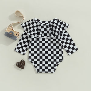 Ruffled Collar Checker Onesie