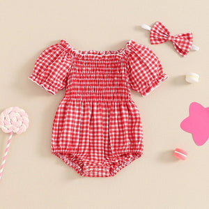 Off Shoulder Plaid Romper & Headband