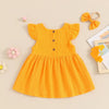 Solid Fly Sleeve Dress & Headband