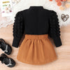 Puff Sleeve Turtle Neck & Button Skirt