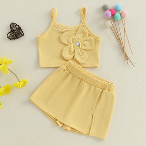 Ribbed Flower Button Skort Outfit