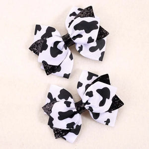 2 Pack Cow Glitter Bow Clips